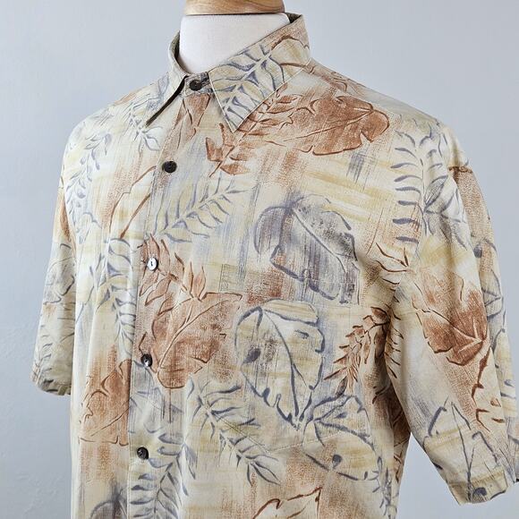Tori Richard Cotton Lawn Tropical Print Brown Gray Hawaiian Shirt | Men's Medium - Picture 10 of 16